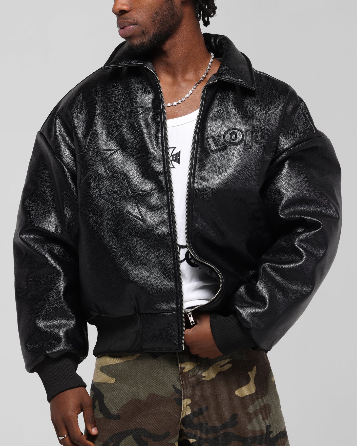 Loiter Solar Vegan Leather Varsity Jacket Black