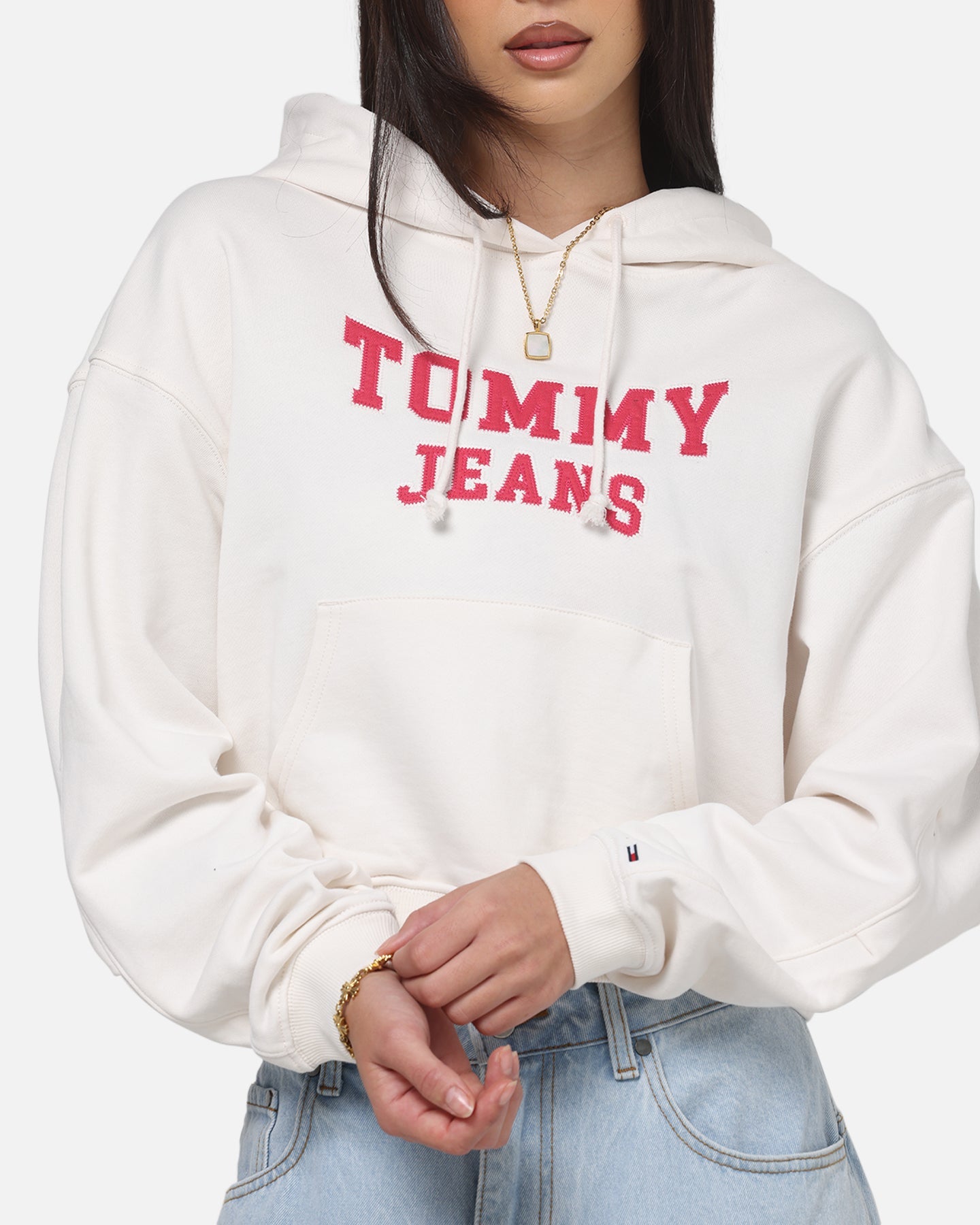 Tommy Jeans Women's TJW Boxy Crop Varsity Hoodie White