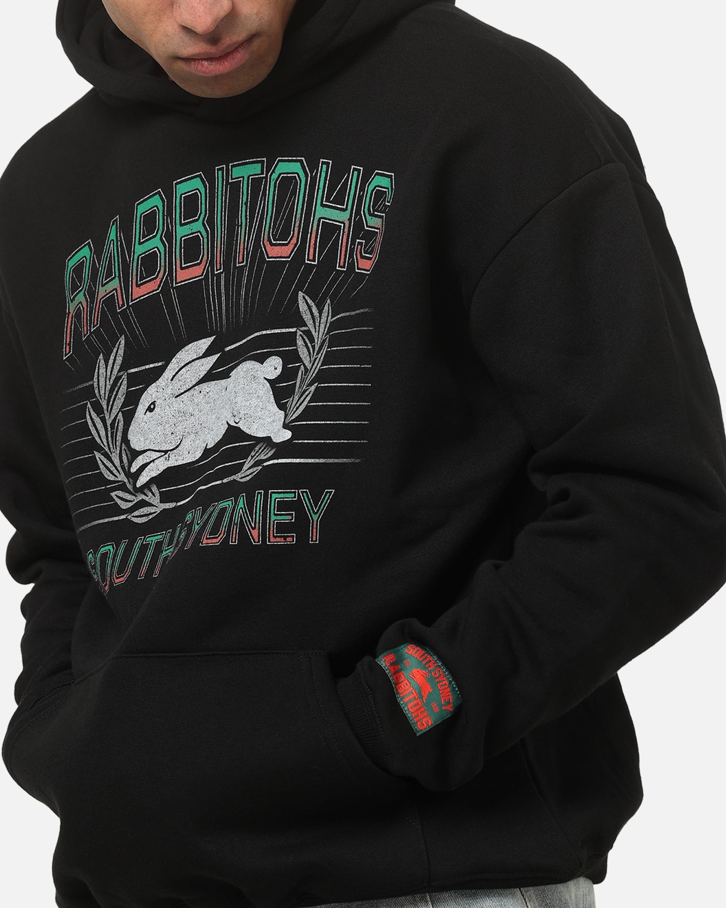 Bleacher Athletic South Sydney Rabbitohs NRL Adult Club Wreath Hoodie Black