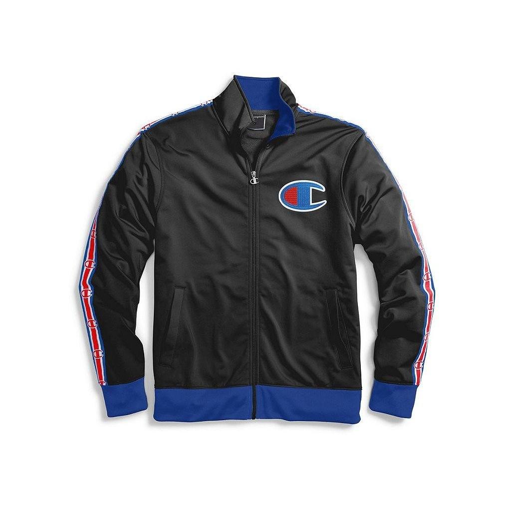 Champion Track Jacket Chain Stitch on Felt "C" Black Surf The Web Men V3377-549870-HHT