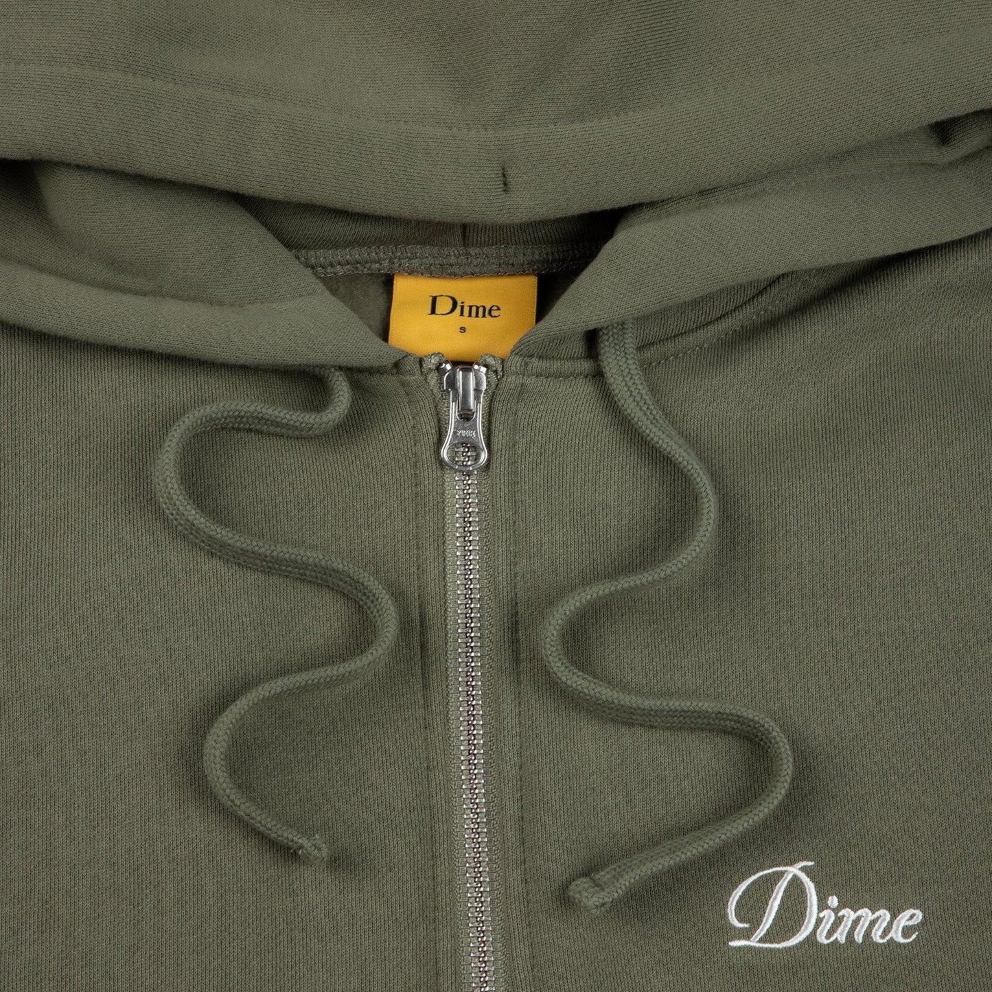 Dime Men Cursive Small Logo Zip-Hoodie Army Green