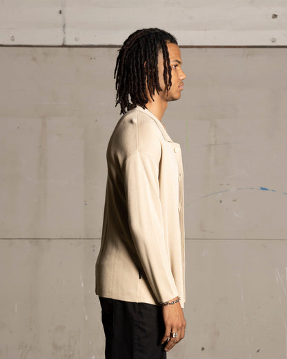 Saint Morta Knitted Long Sleeve Button Up Shirt Tan