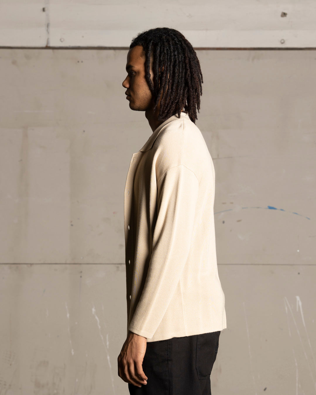 Saint Morta Knitted Long Sleeve Button Up Shirt Tan