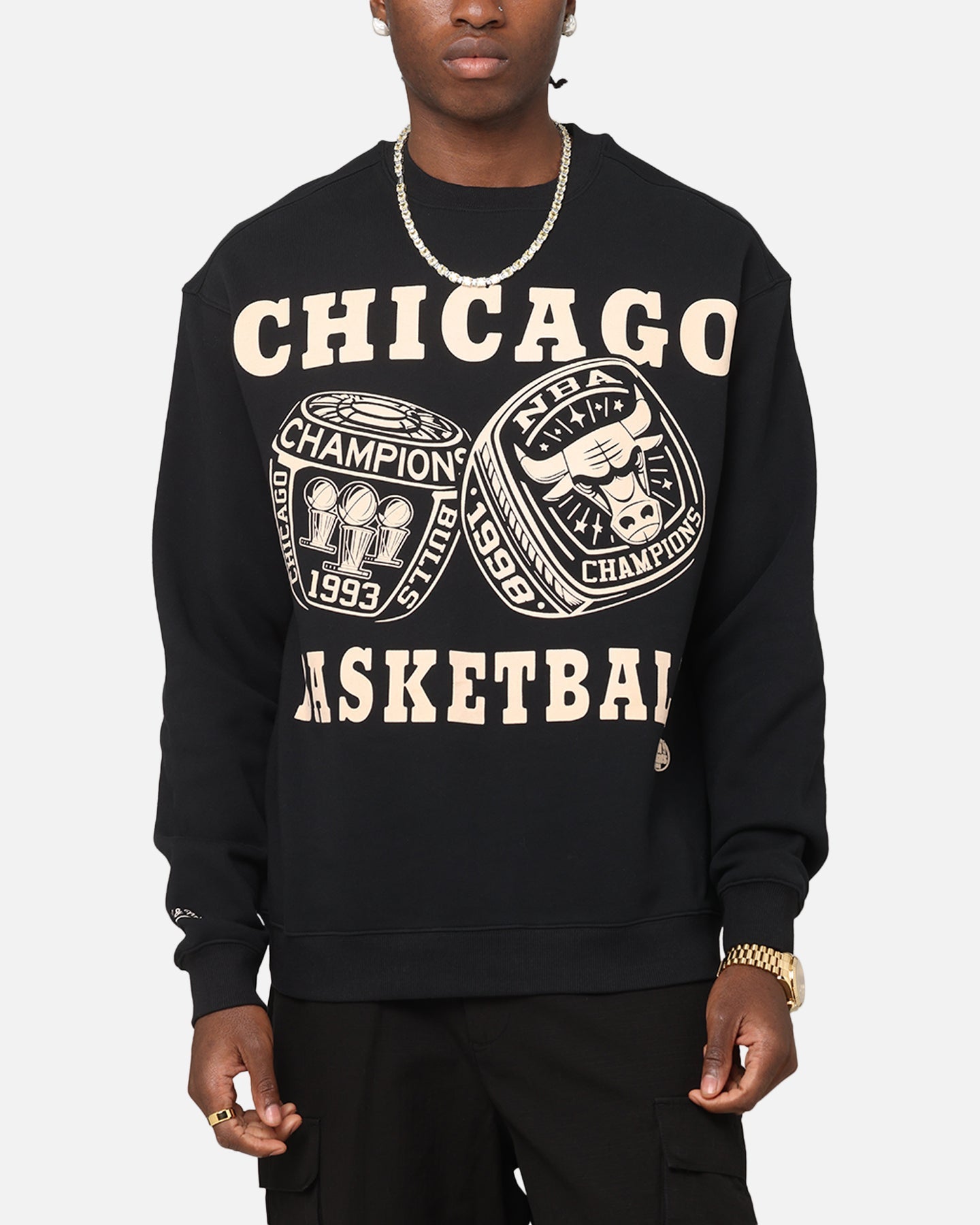 Mitchell & Ness Chicago Bulls Rings Crewneck Black