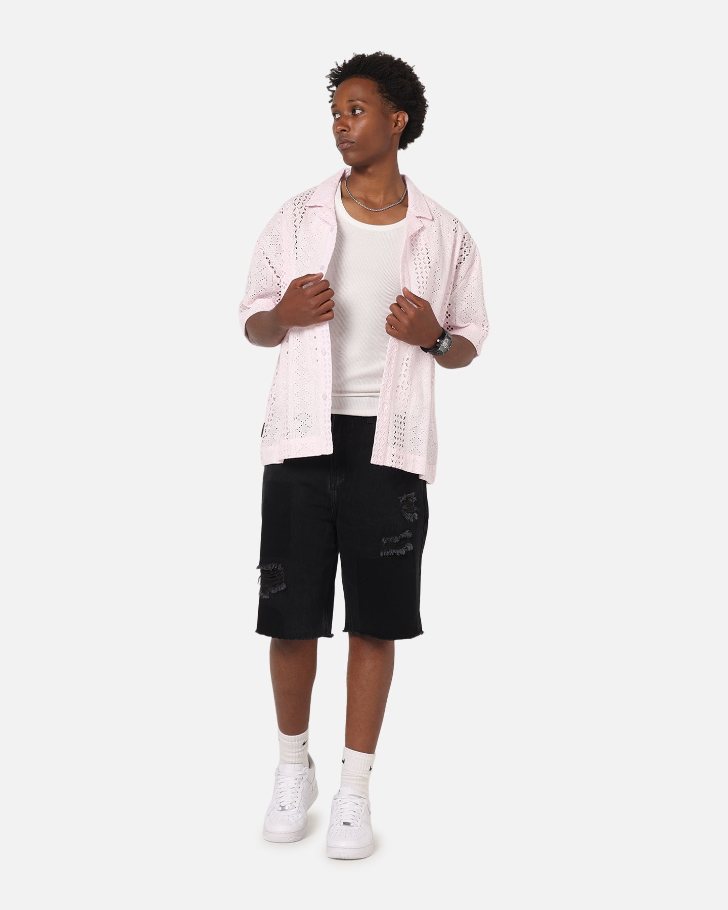 Saint Morta Crochet Button Up Shirt Pink