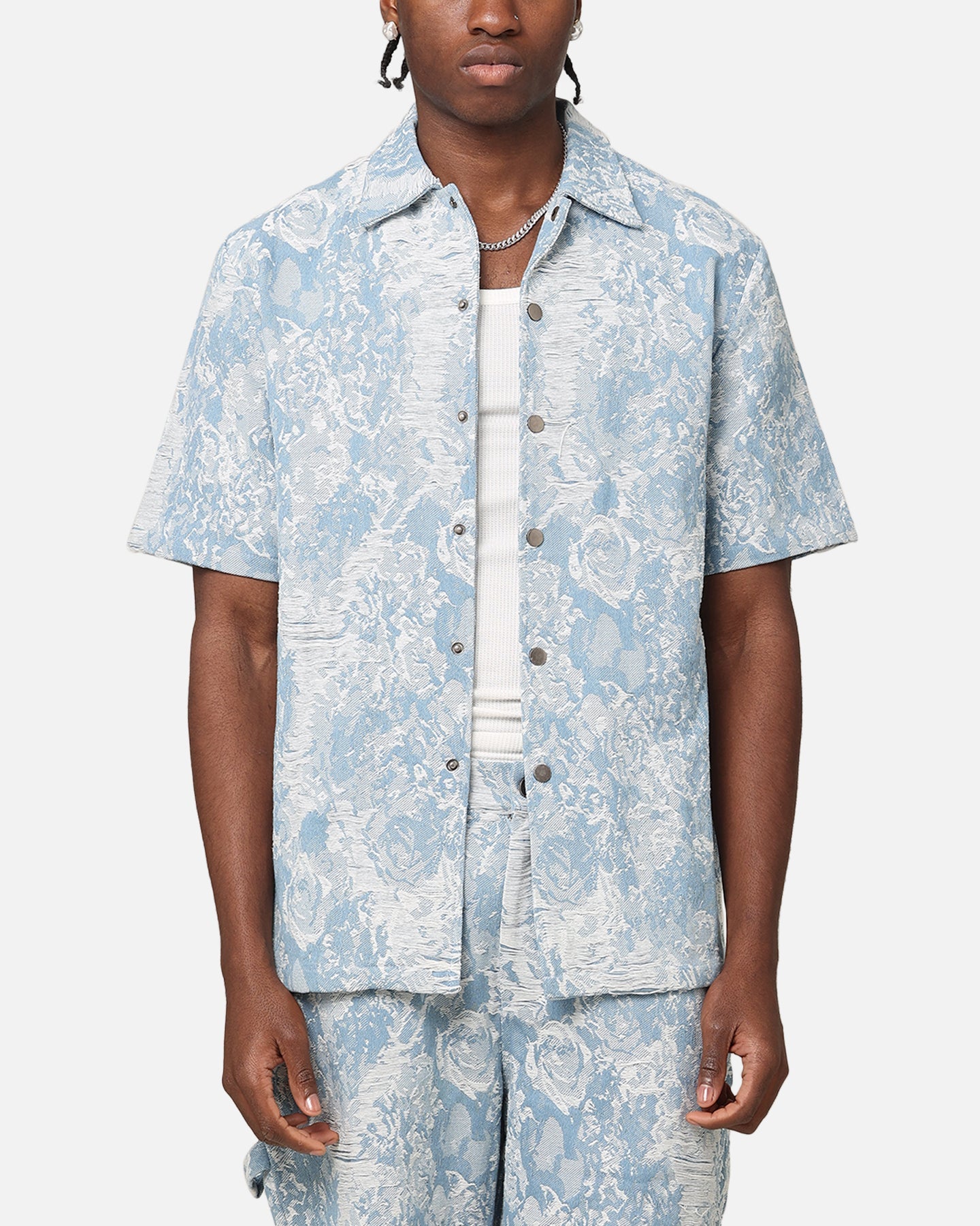 XXIII Denim Jacquard Button Up Shirt Pacific Blue