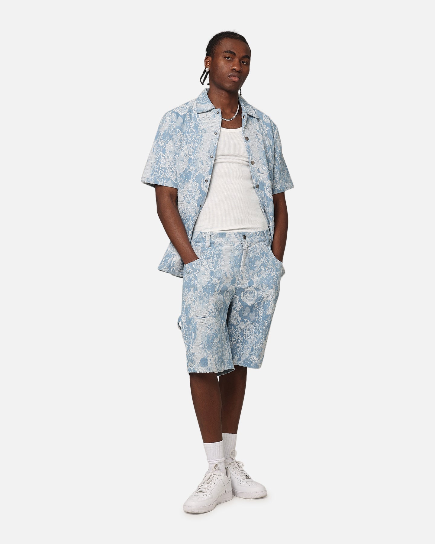 XXIII Denim Jacquard Button Up Shirt Pacific Blue