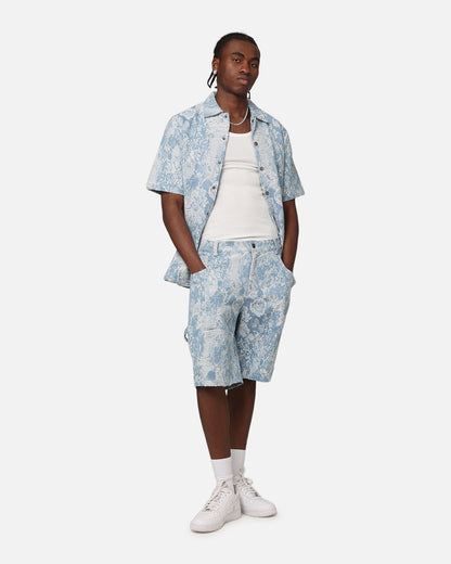 XXIII Denim Jacquard Button Up Shirt Pacific Blue