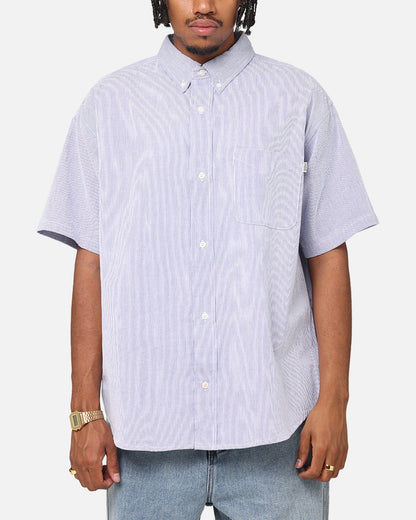 S Double Classic Oxford Button Up Shirt Navy Stripe