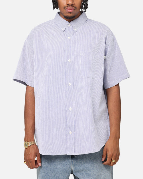 S Double Classic Oxford Button Up Shirt Navy Stripe
