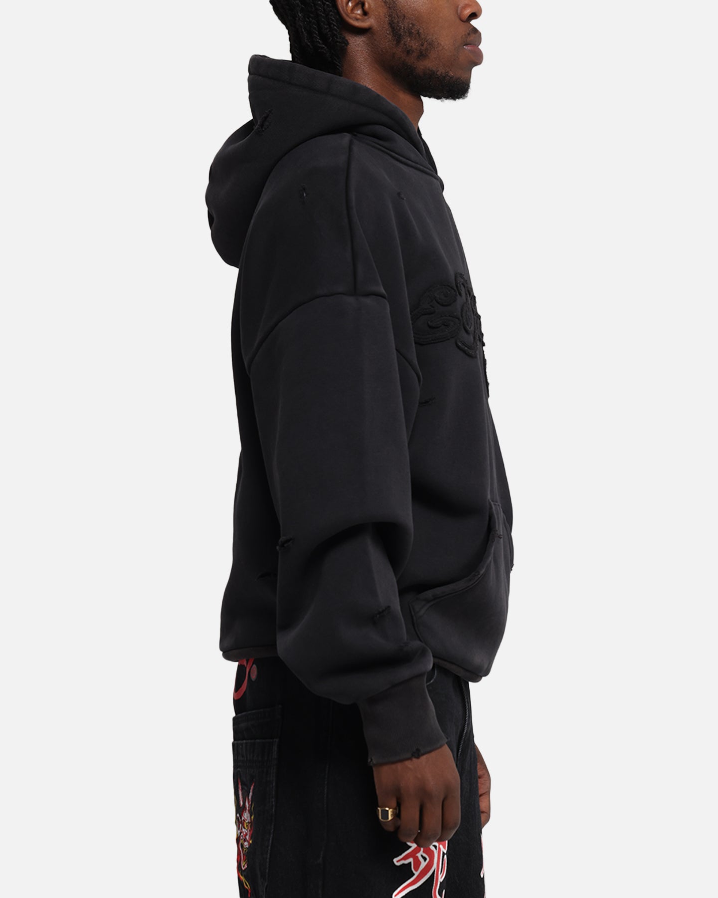 Ed Hardy Distressed Hoodie Black