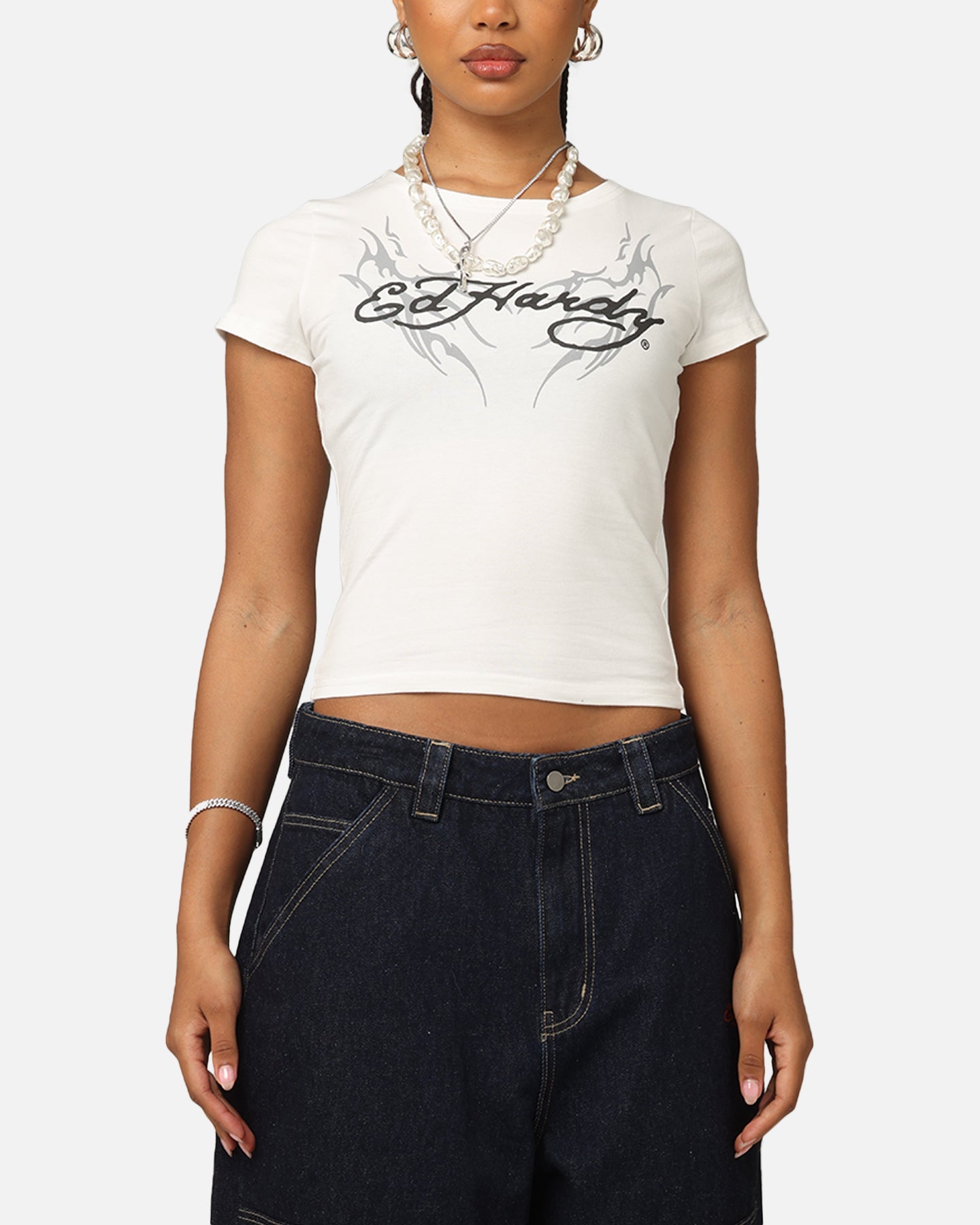 Ed Hardy Women's Tribal Baby T-Shirt White