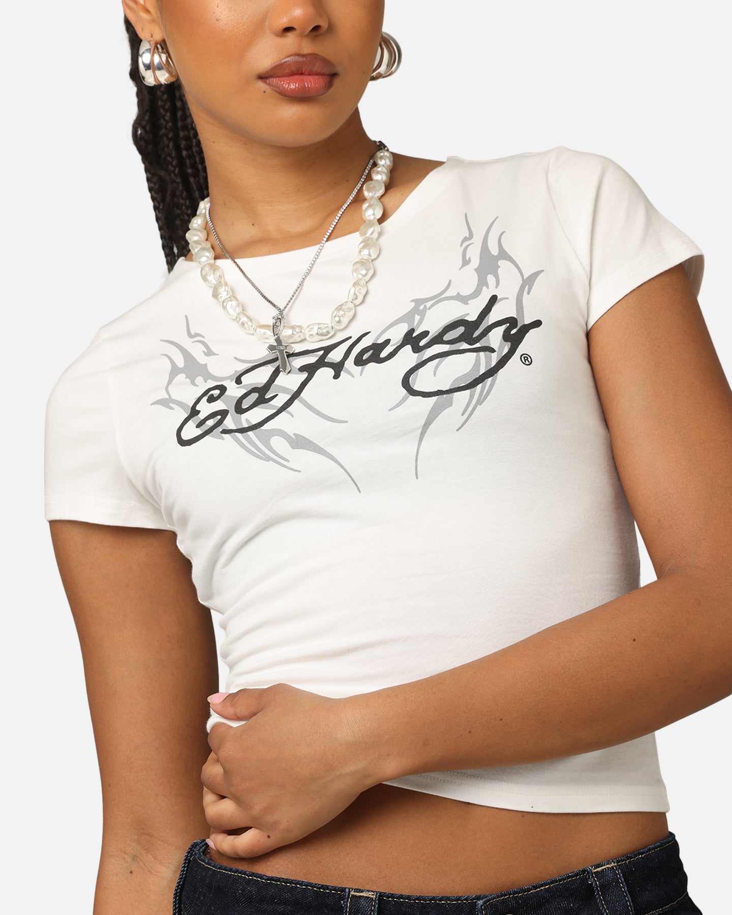 Ed Hardy Women's Tribal Baby T-Shirt White