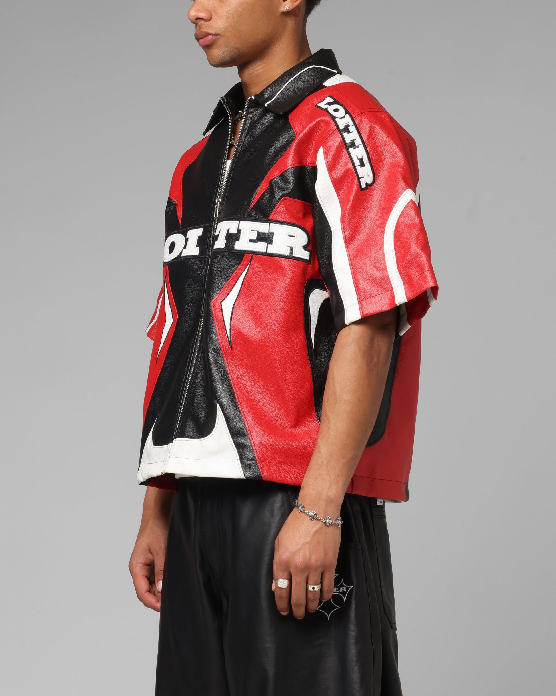 Loiter Racer Vegan Leather Shirt Red/Black