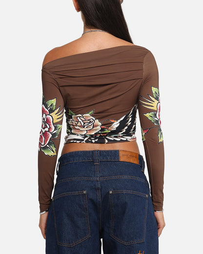 Ed Hardy Women's Eagle Long Sleeve T-Shirt Brown