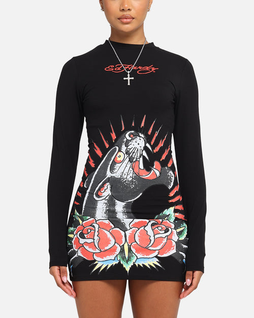 Ed Hardy Women's Panther Long Sleeve Dress Black