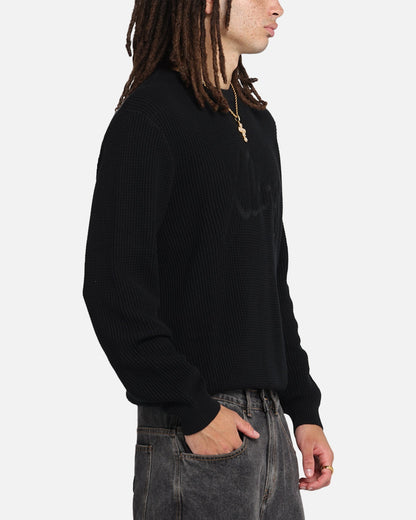 X-Large Script Waffle Knit Sweater Black