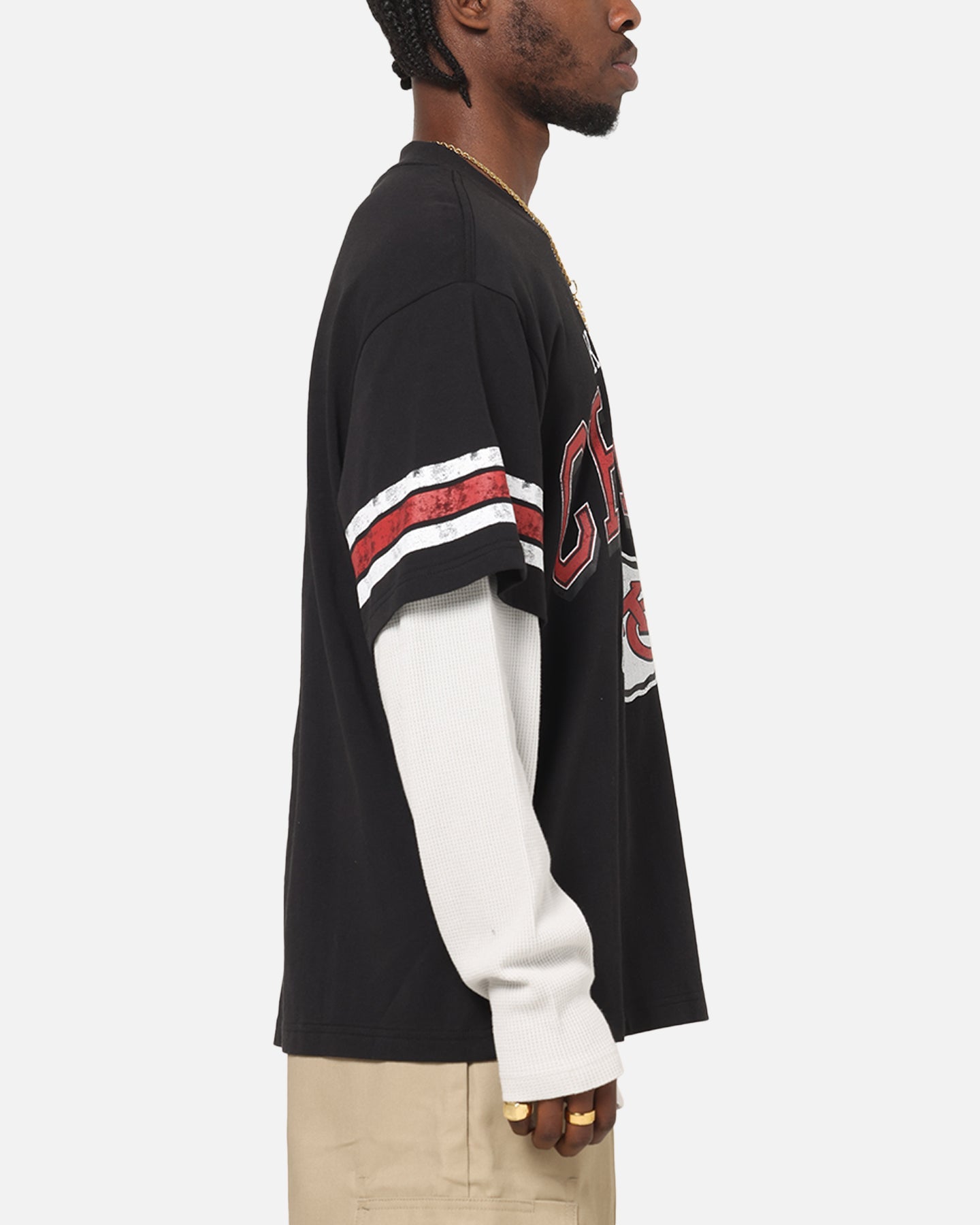 Mitchell & Ness Kansas City Chiefs Waffle Mock Layer Long Sleeve T-Shirt Black
