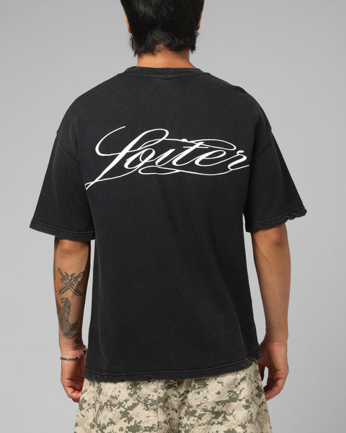 Loiter Script Boxy T-Shirt Washed Black