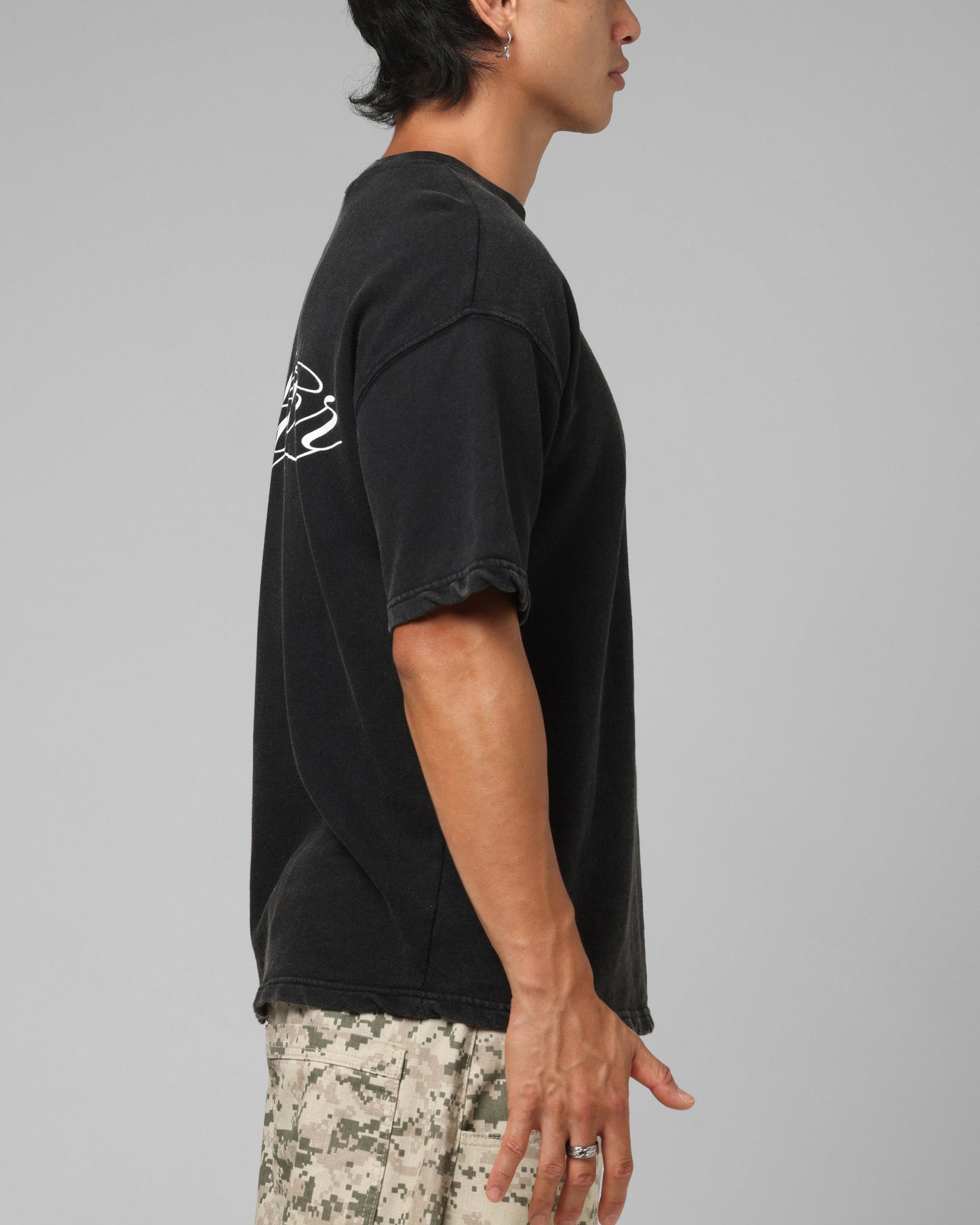 Loiter Script Boxy T-Shirt Washed Black