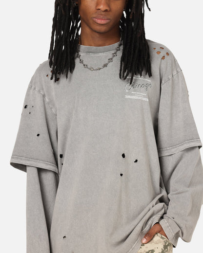 Mitchell & Ness Chicago Bulls Chromed Mock Long Sleeve T-Shirt Gunmental Grey