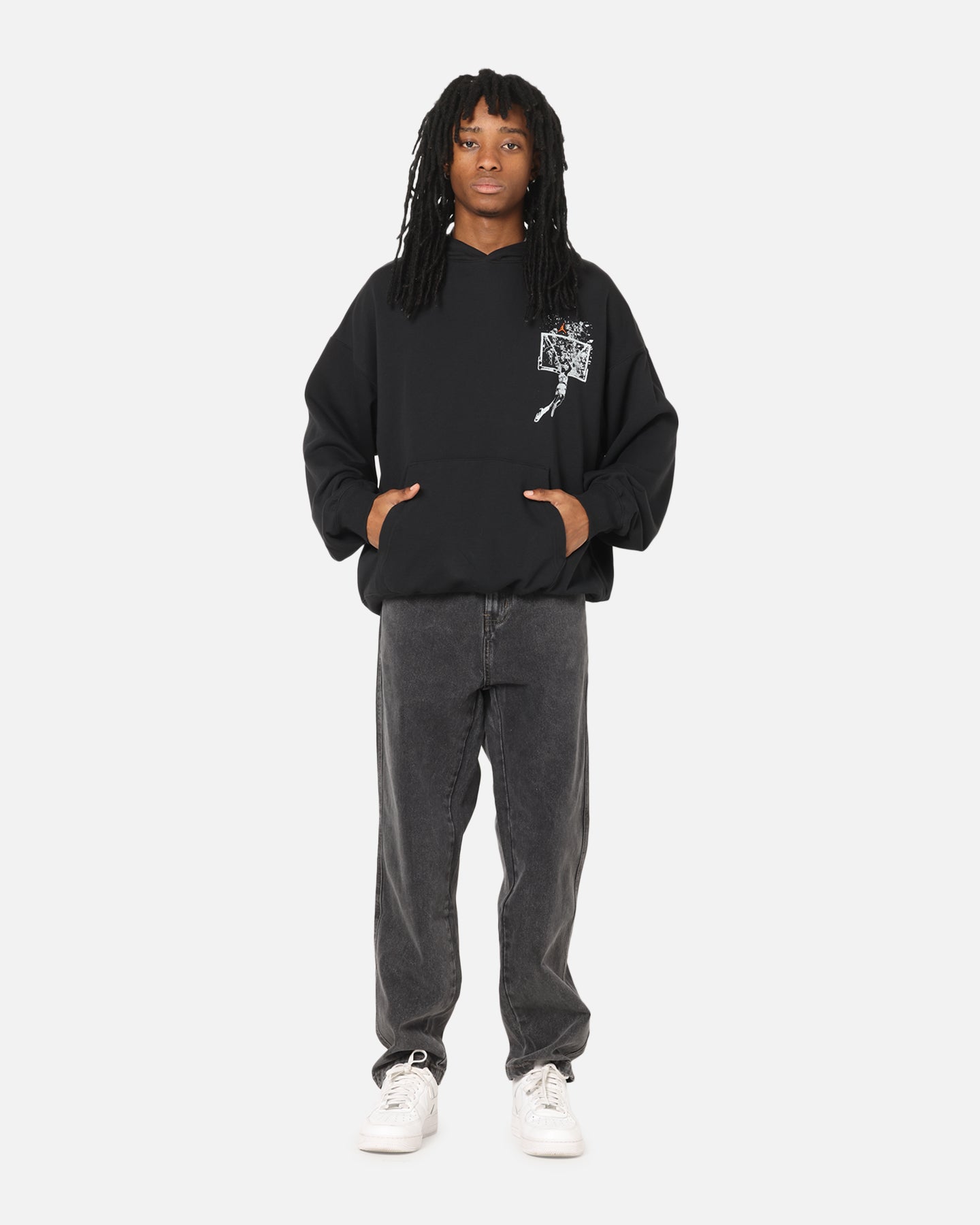 Jordan Brooklyn Shattered Back Board Oversized Pullover Hoodie Black