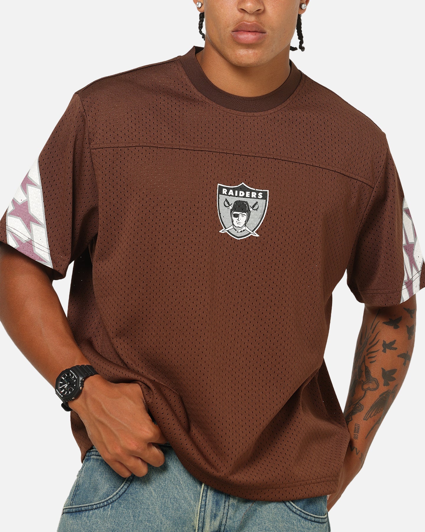Mitchell & Ness Las Vegas Raiders Beastmode Boxy Mesh T-Shirt Chocolate Brown