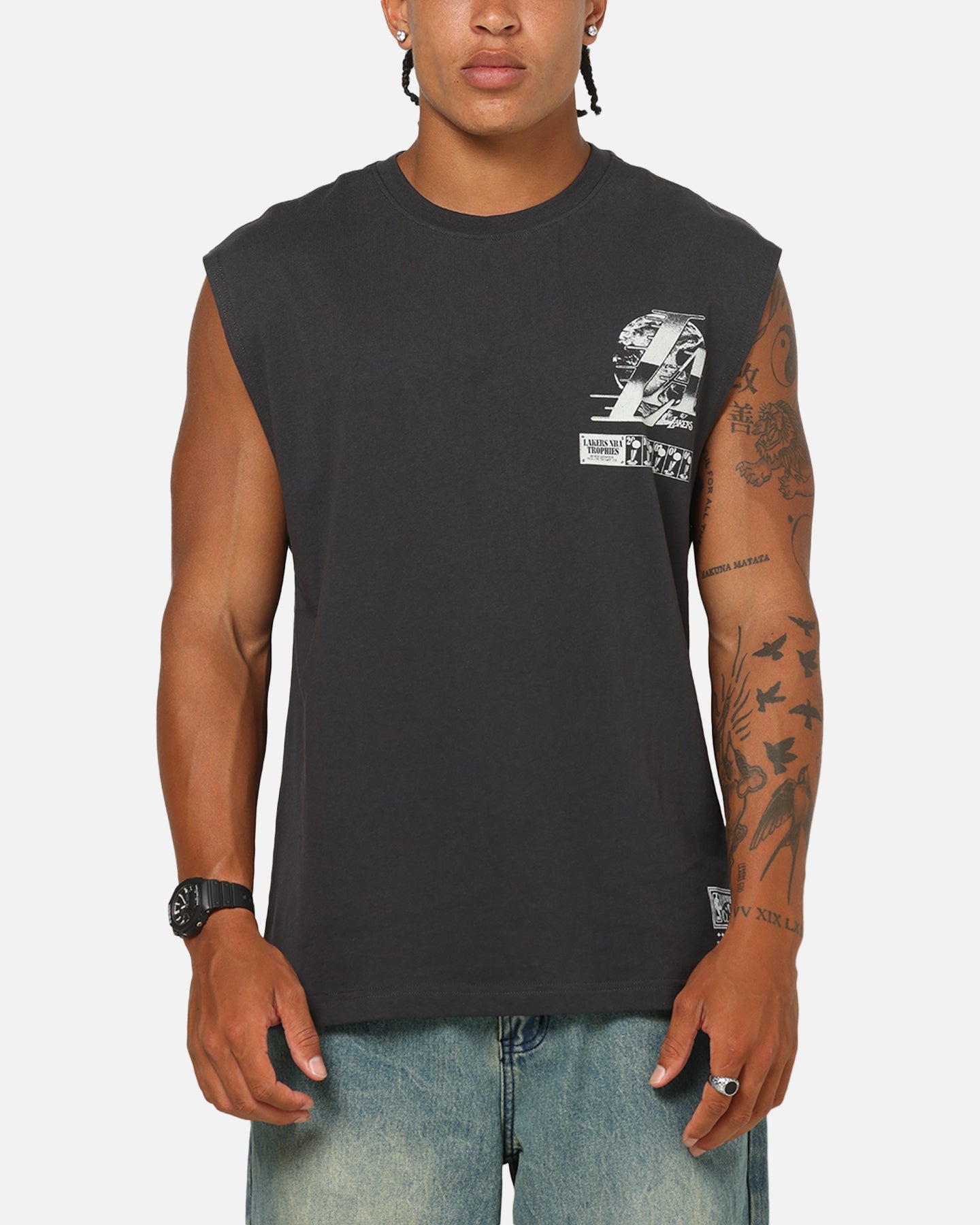 Mitchell & Ness Los Angeles Lakers LA Champ Chrome Muscle T-Shirt Washed Black