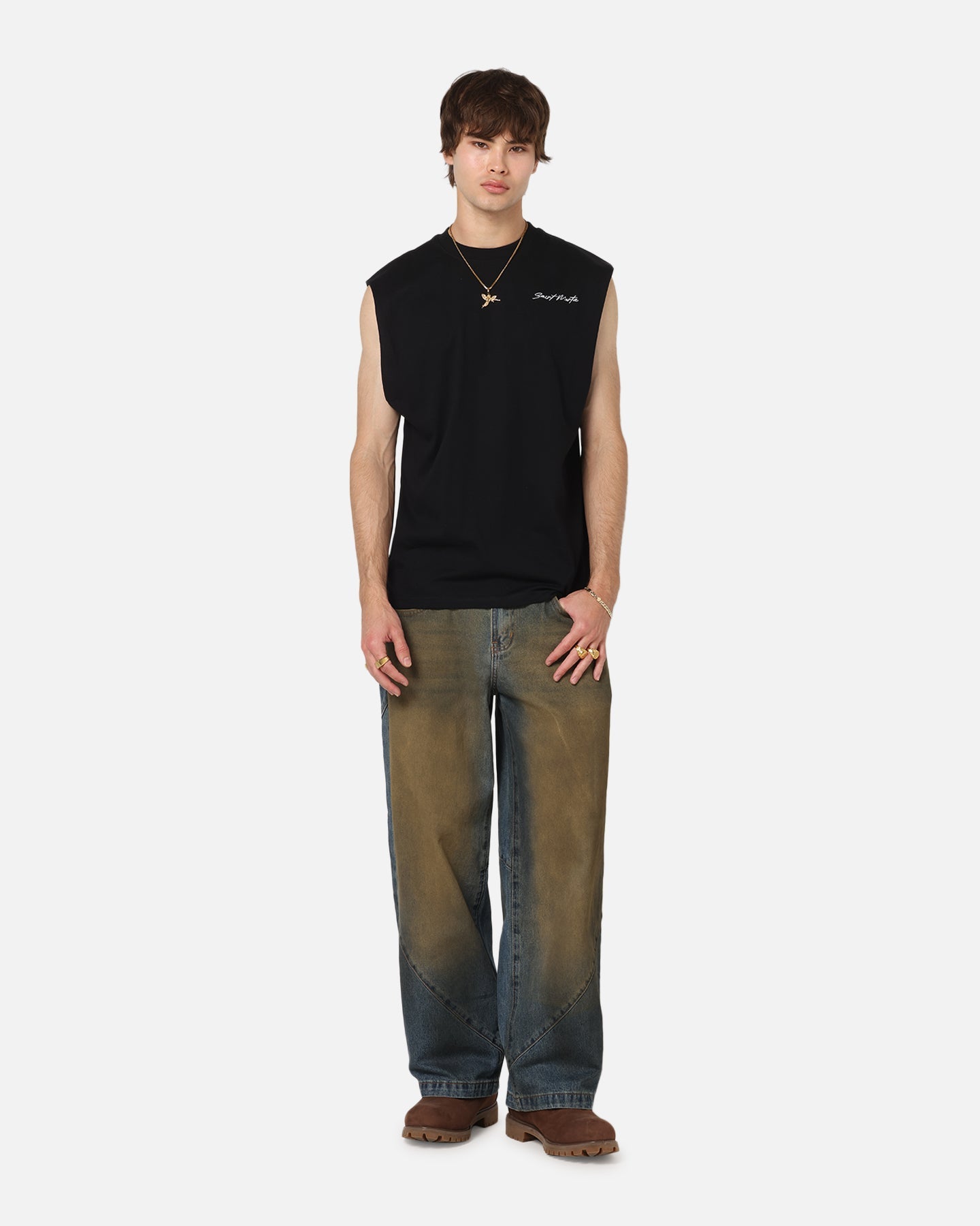 Saint Morta Scription Oversized Muscle T-Shirt Black