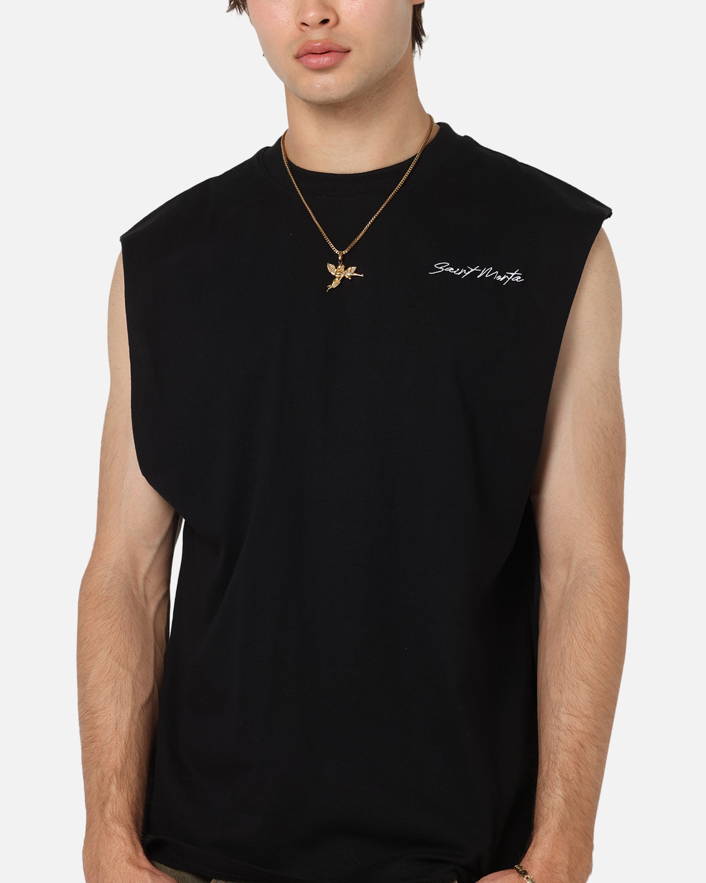 Saint Morta Scription Oversized Muscle T-Shirt Black