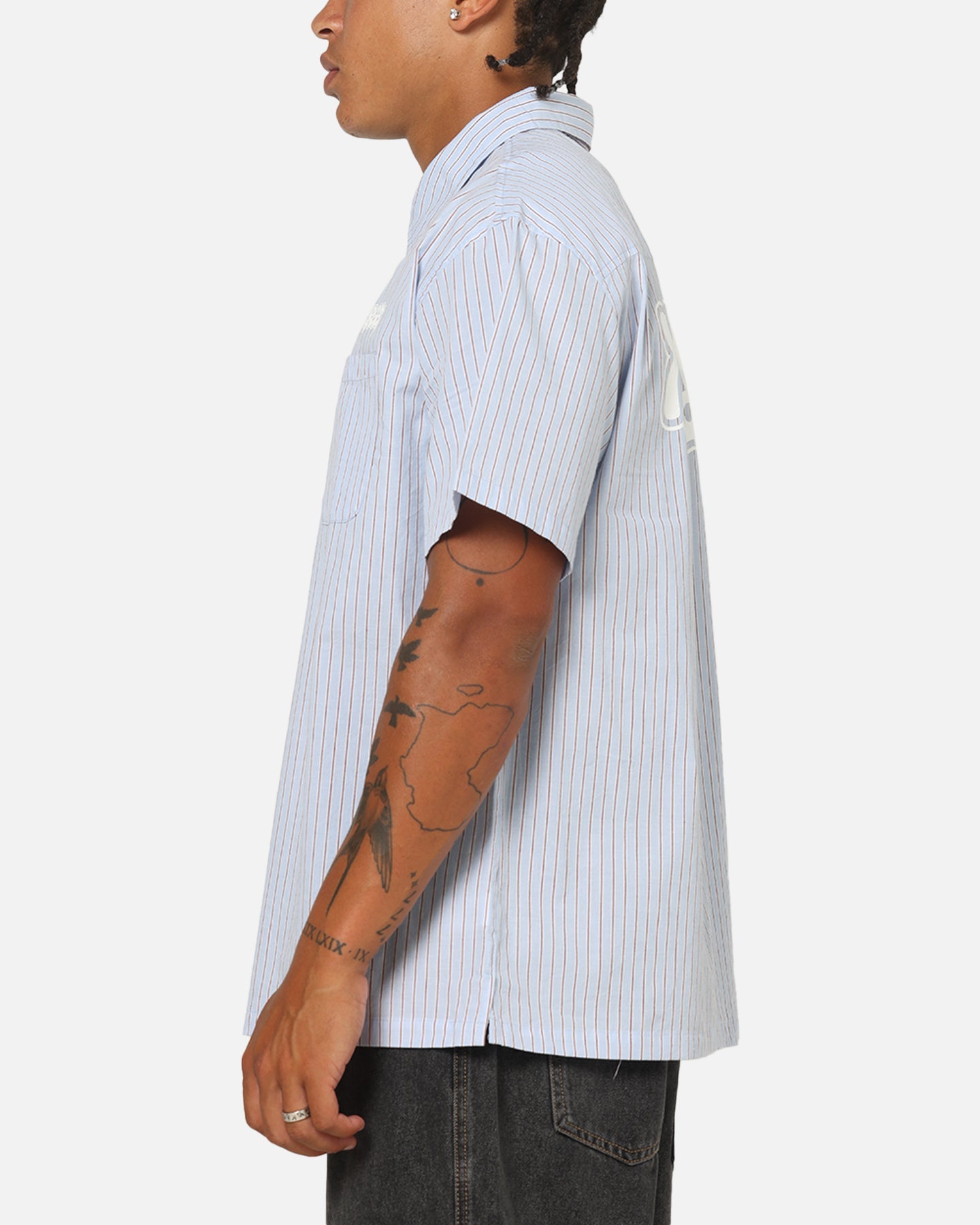X-Large Drip Button Up Shirt Blue Stripe/White