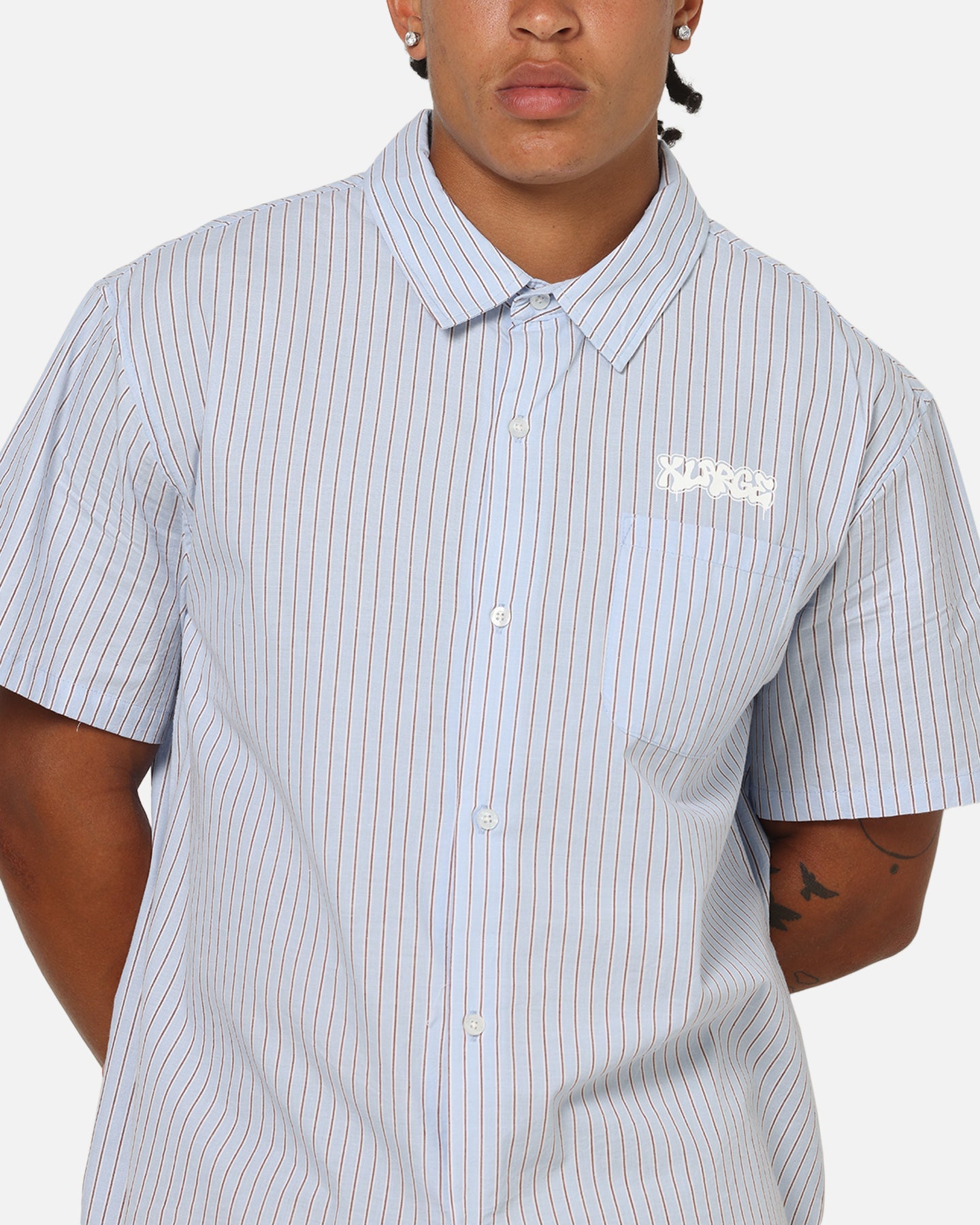 X-Large Drip Button Up Shirt Blue Stripe/White
