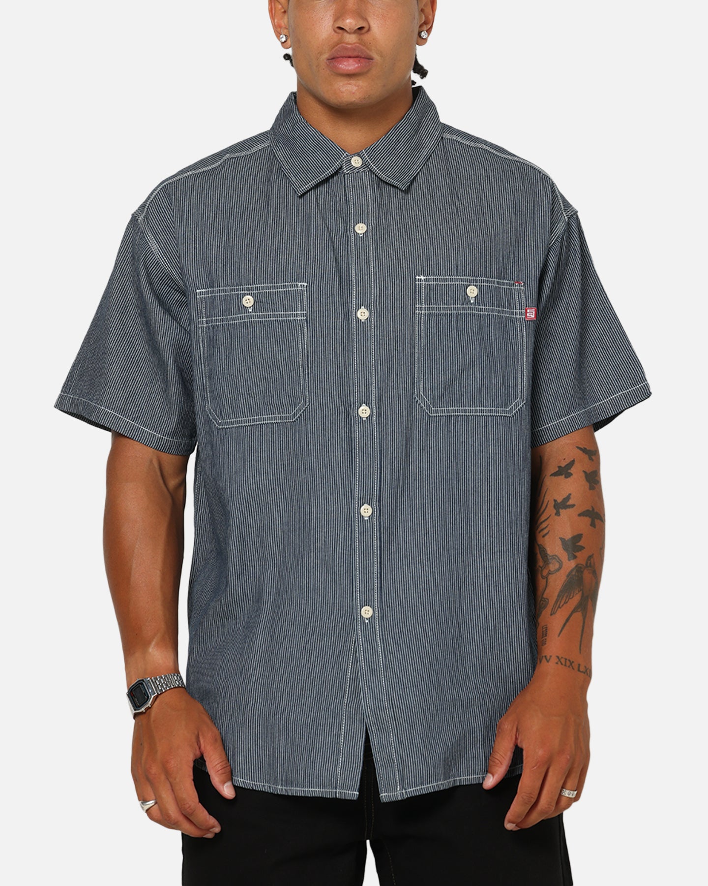 S Double Union Work Button Up Shirt Stripe