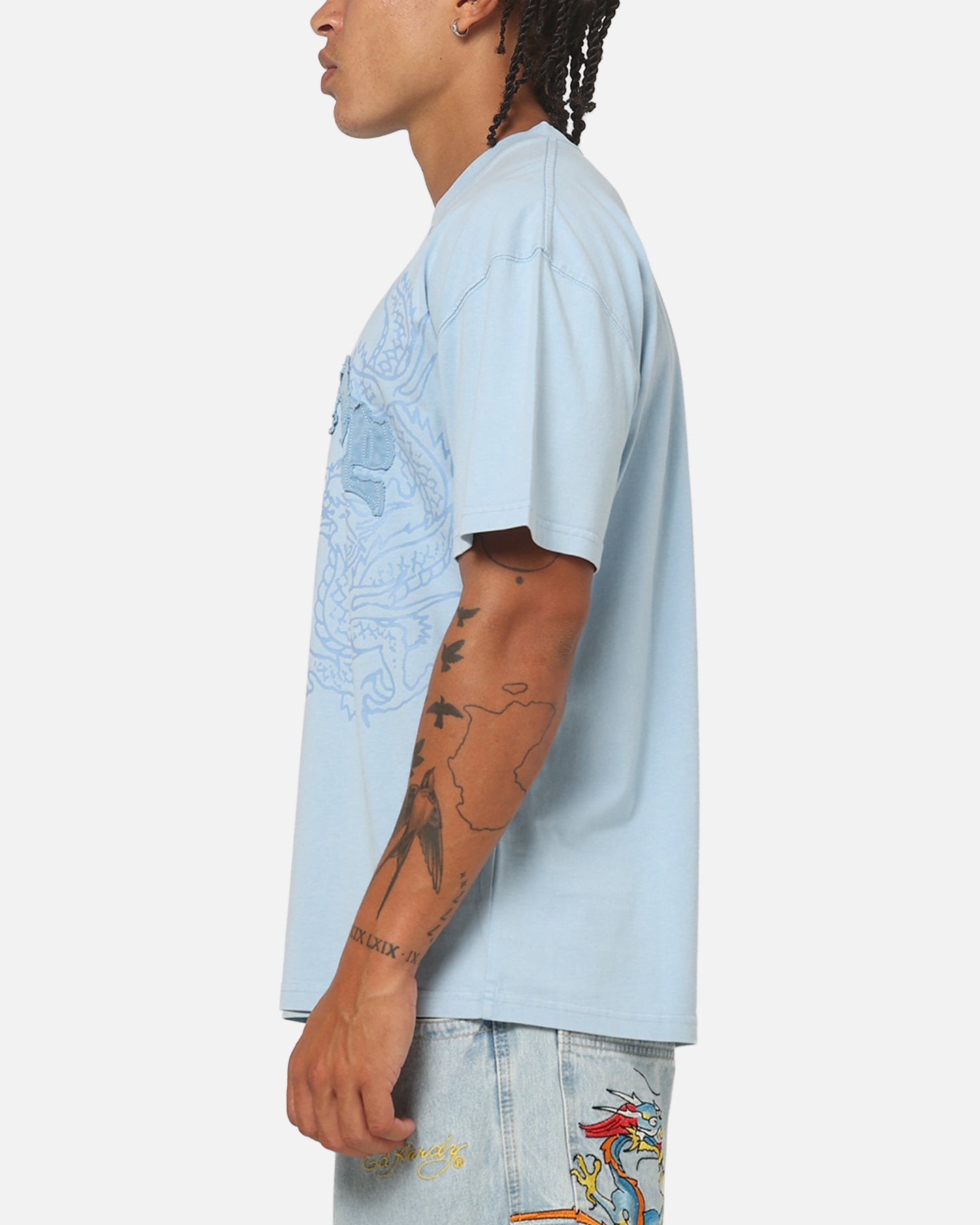 Ed Hardy Double Dragon Applique T-Shirt Blue