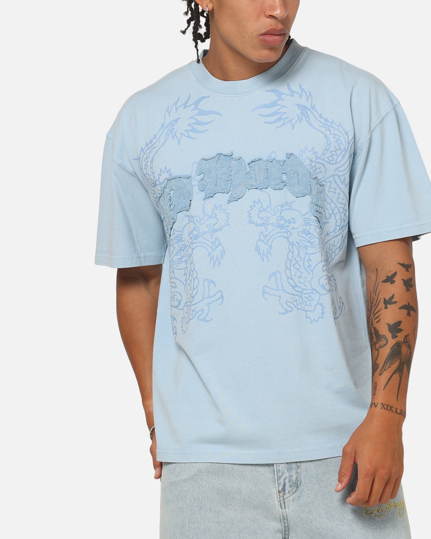 Ed Hardy Double Dragon Applique T-Shirt Blue