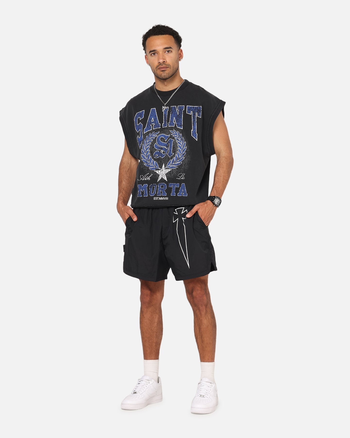 Saint Morta Divine League Cut Off Sweater Washed Black