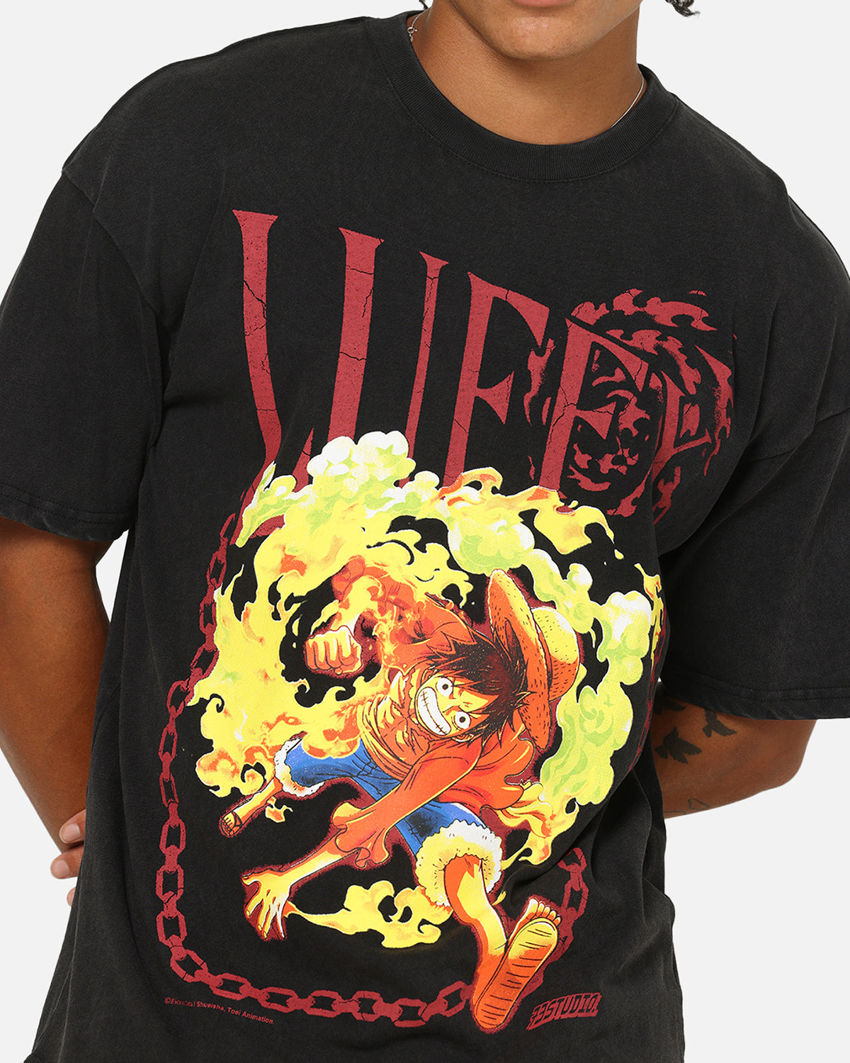73Studio X One Piece Luffy Vintage T-Shirt Off Black