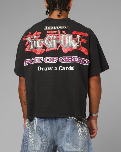Loiter X Yu-Gi-Oh! Pot Of Greed Rhinestone T-Shirt Vintage Black