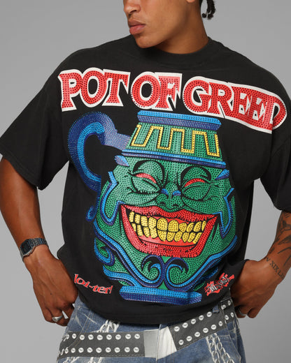 Loiter X Yu-Gi-Oh! Pot Of Greed Rhinestone T-Shirt Vintage Black