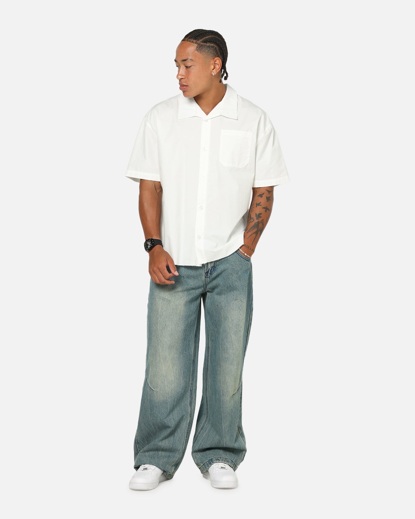 Saint Morta Raw Cut Twill Button Up Shirt Off White