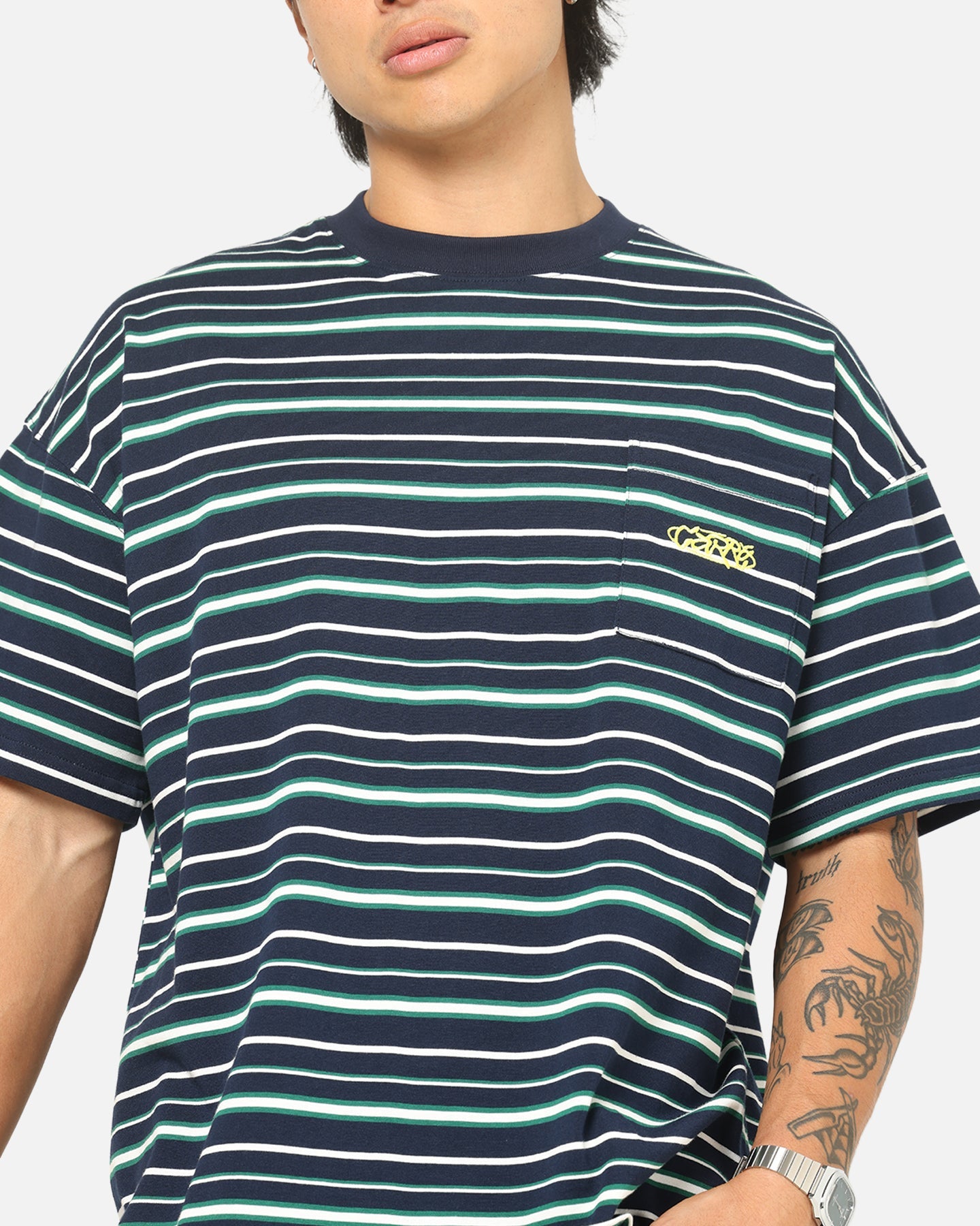 Carre Striped Pocket T-Shirt Navy Stripe