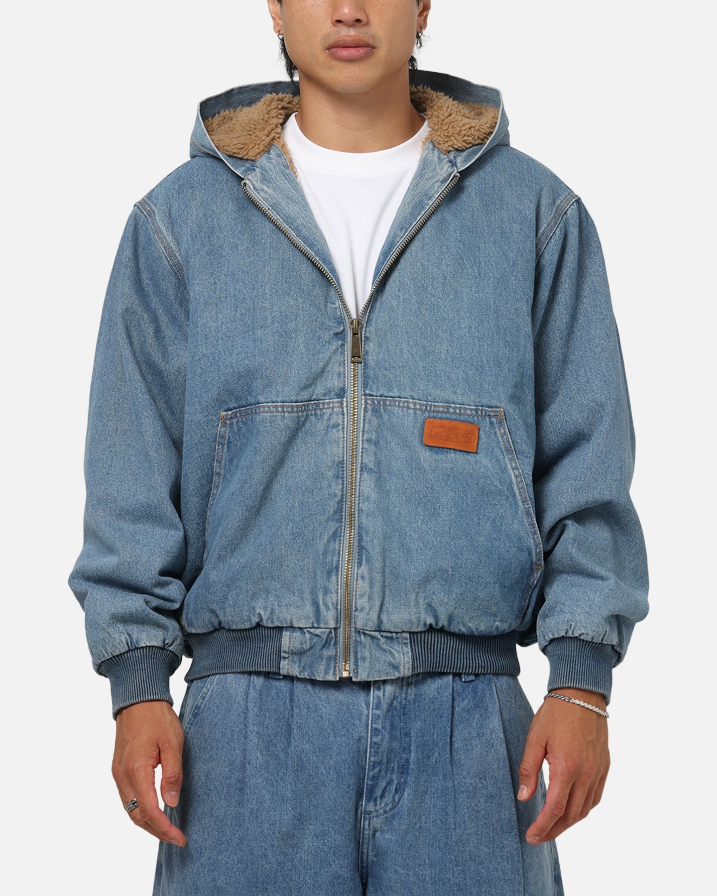 Carre Sherpa Lined Zip Hoodie Mid Blue Denim