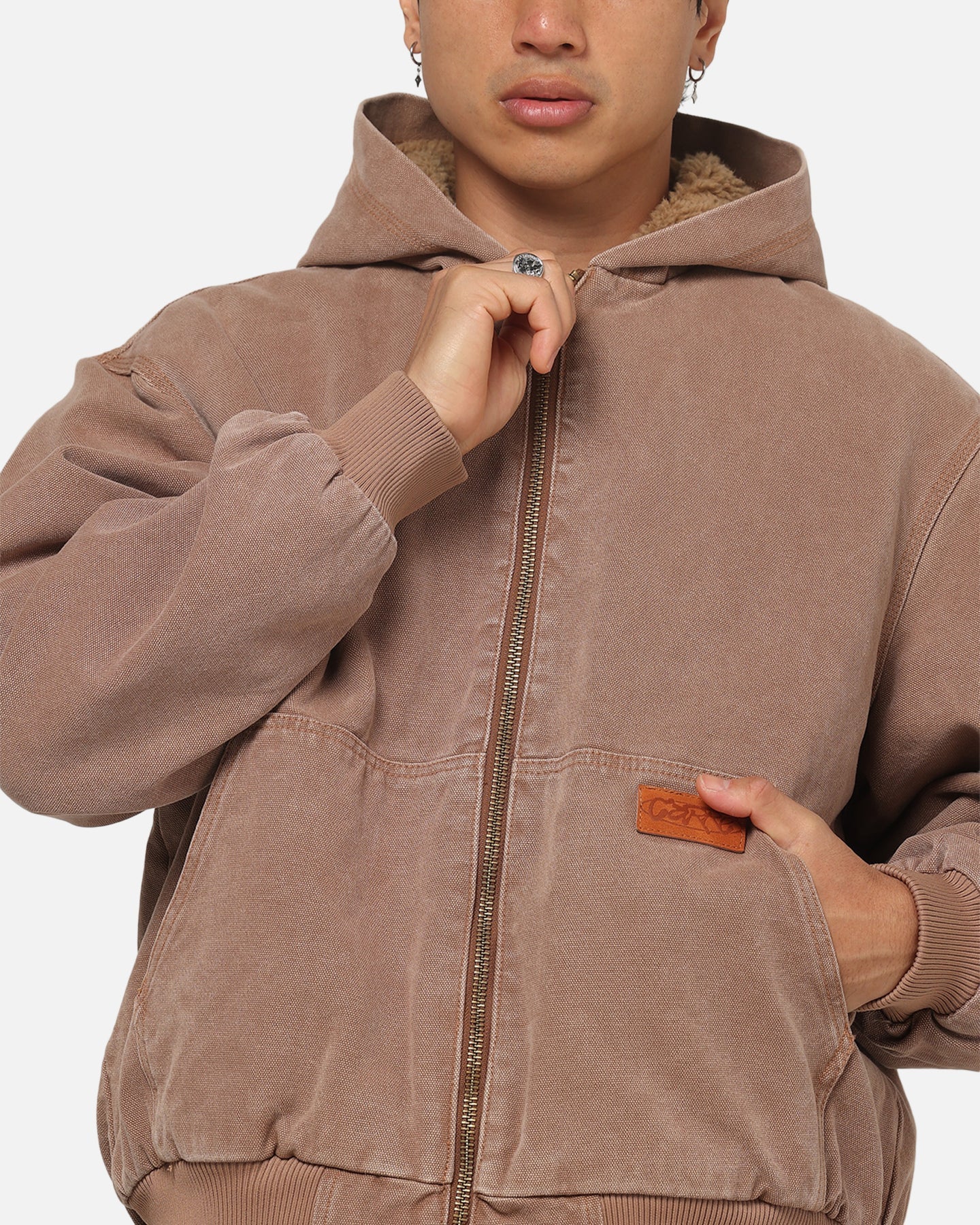 Carre Sherpa Lined Hoodie Washed Tan