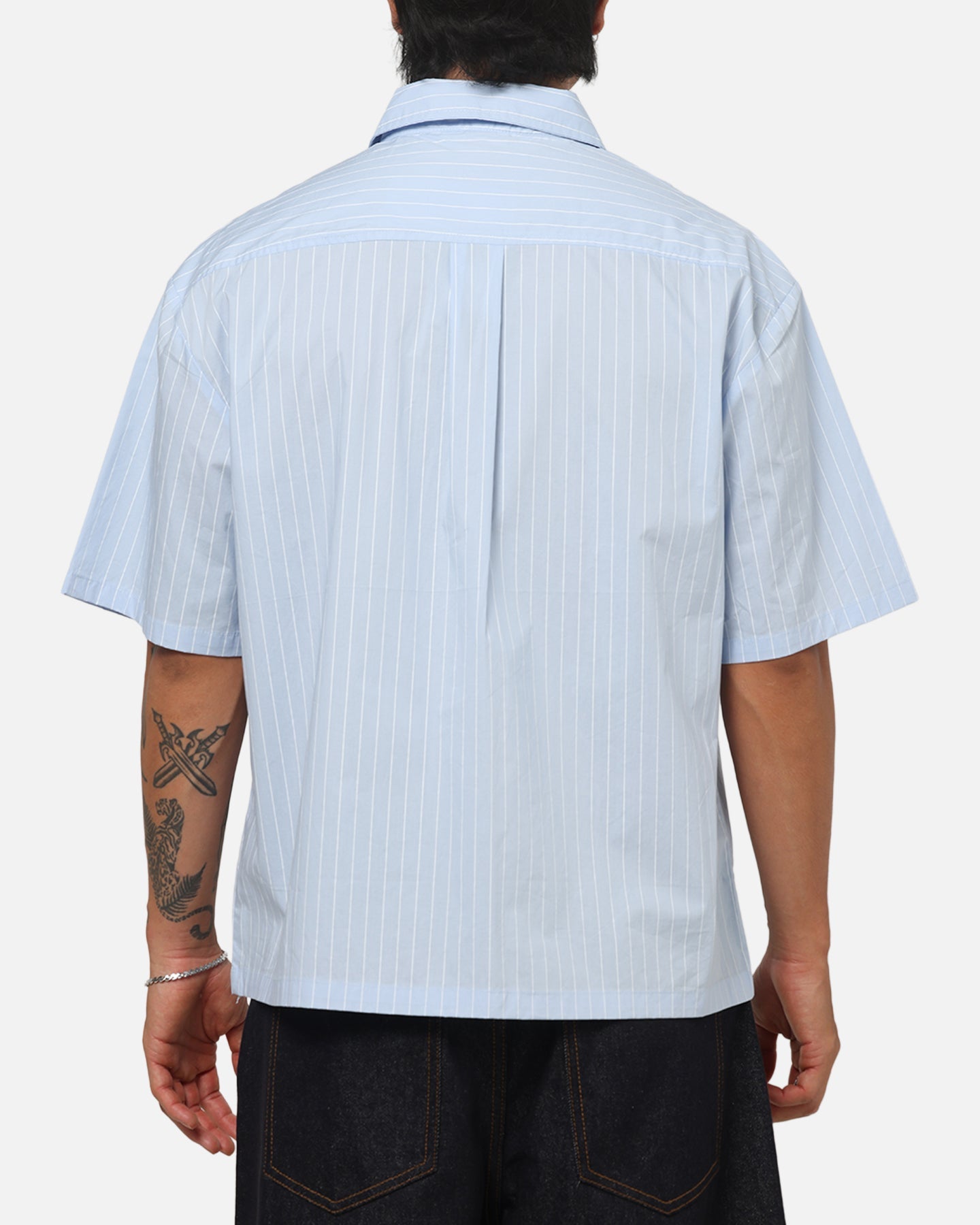 Carre Signature Rose Button Up Shirt Blue Pinstripe