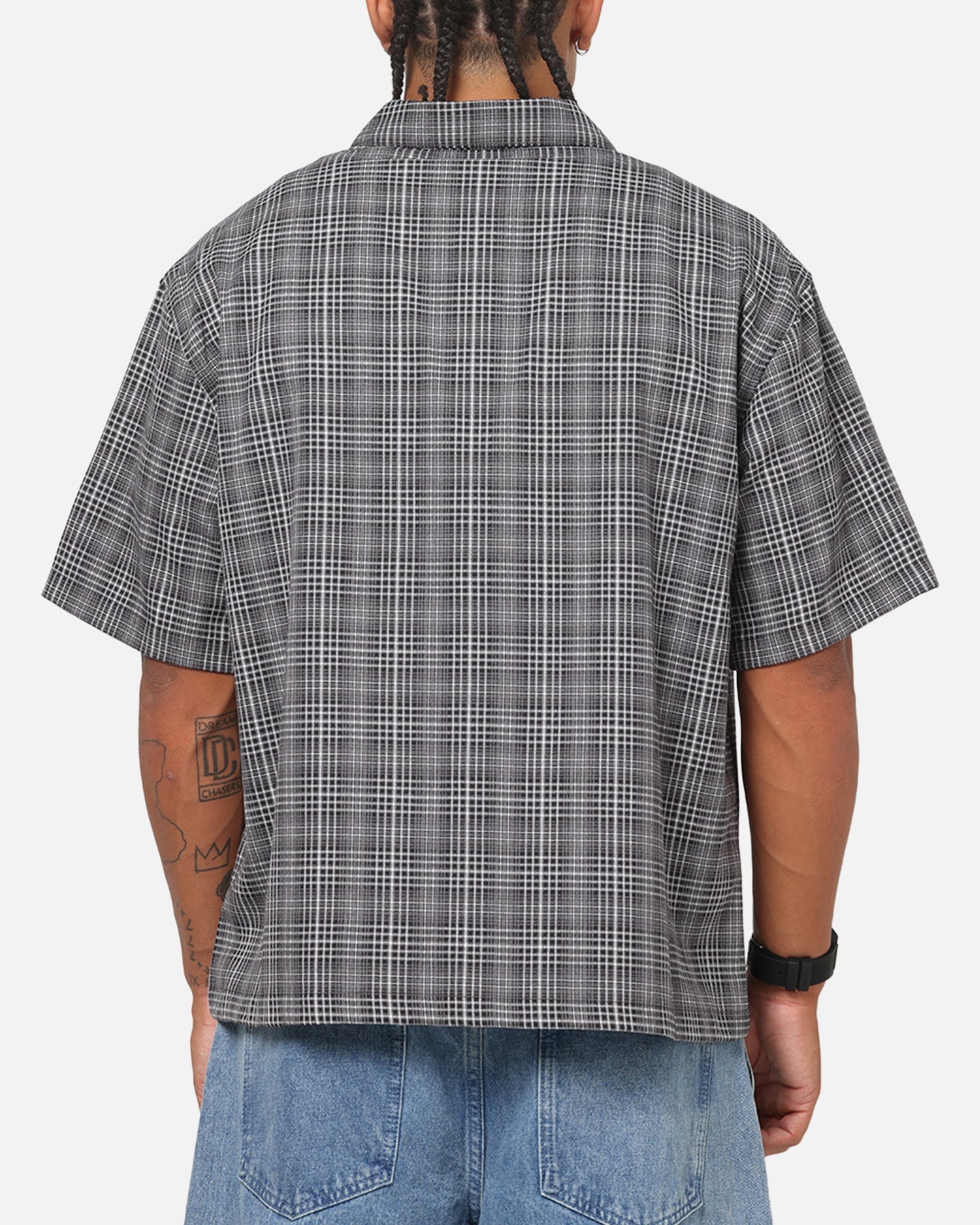Carre Plaid Button Up Shirt Black-Plaid