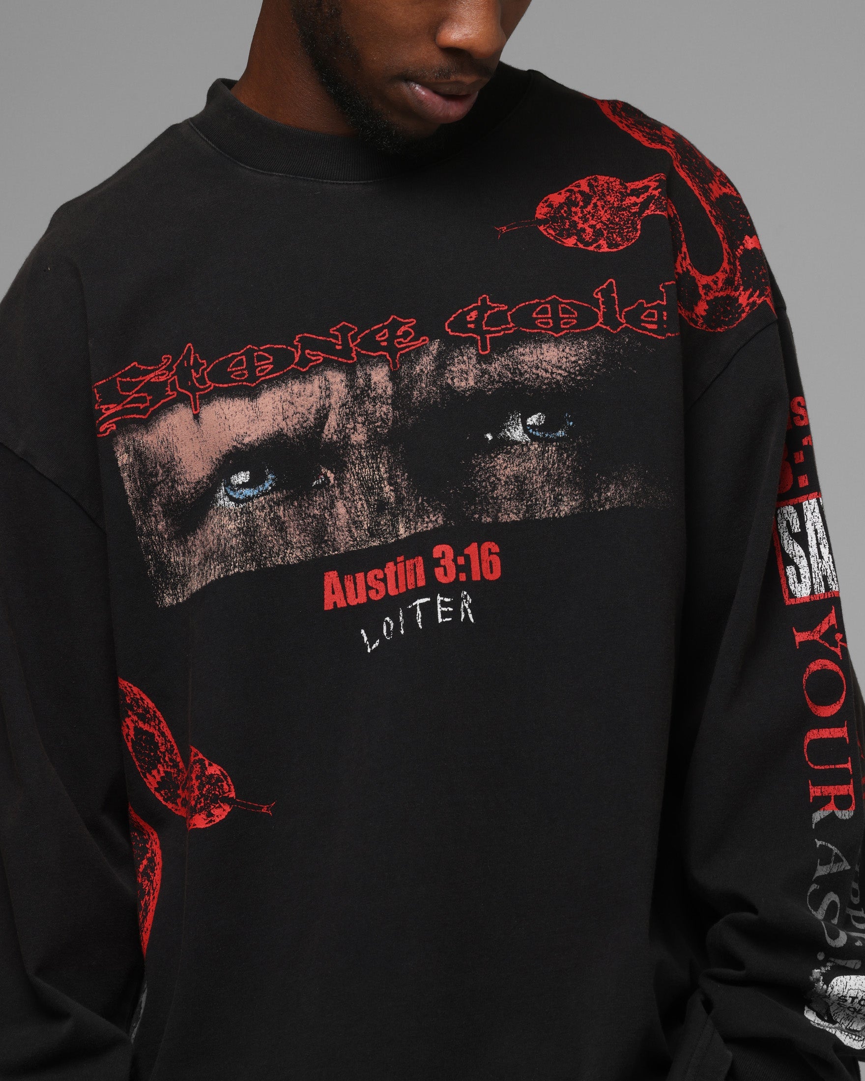 Loiter X WWE Stone Cold Long Sleeve T-Shirt Black