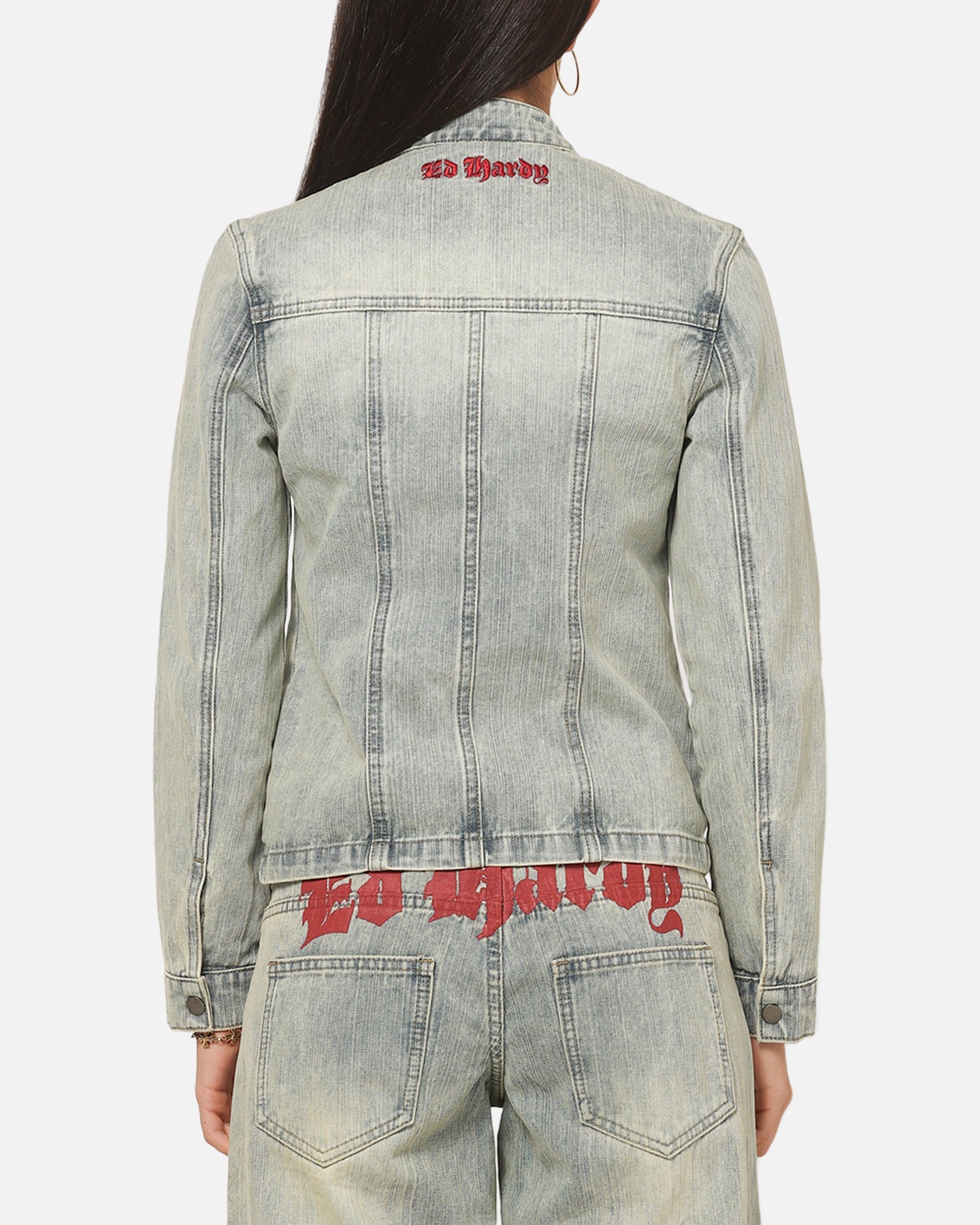 Ed Hardy Women's Vaulted Denim Moto Jacket Vintage Blue