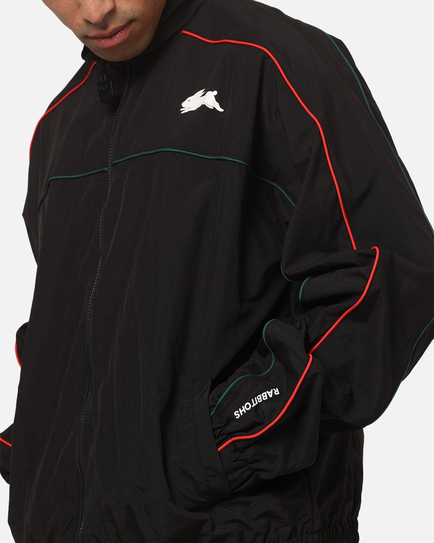 Bleacher Athletic South Sydney Rabbitohs NRL Midweight Spray Jacket Black