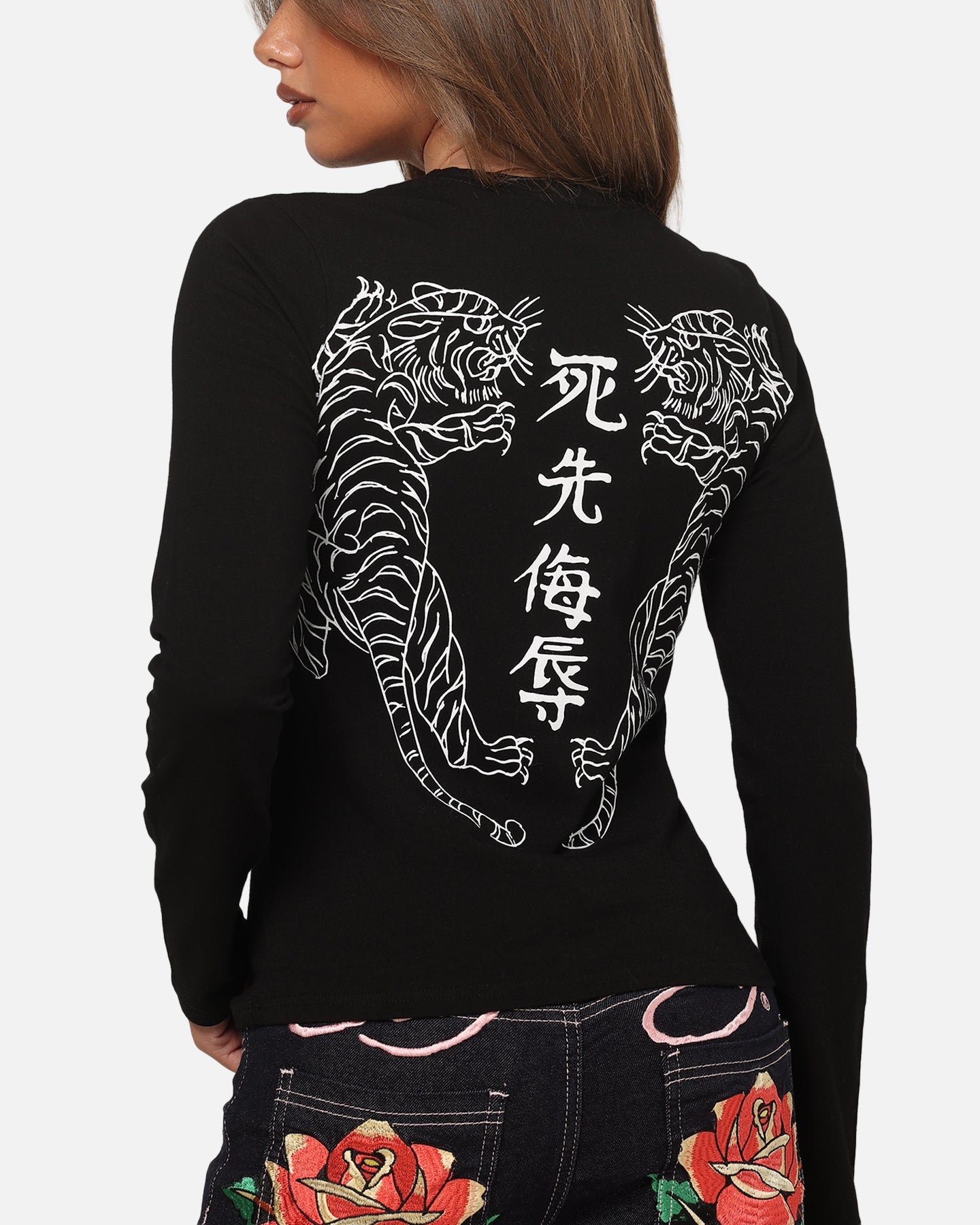 Ed Hardy Women's Tiger Long Sleeve T-Shirt Black
