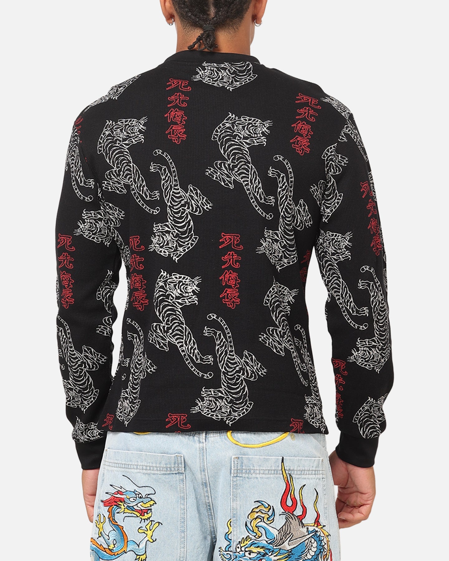 Ed Hardy Tiger Waffle Long Sleeve T-Shirt Black